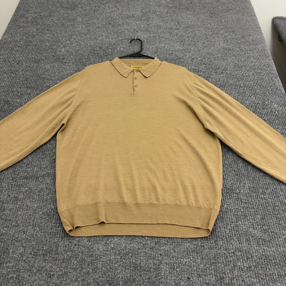 Vintage Paul Stuart Sweater Men XL Tan Wool Polo Long Sleeve Preppy Classic